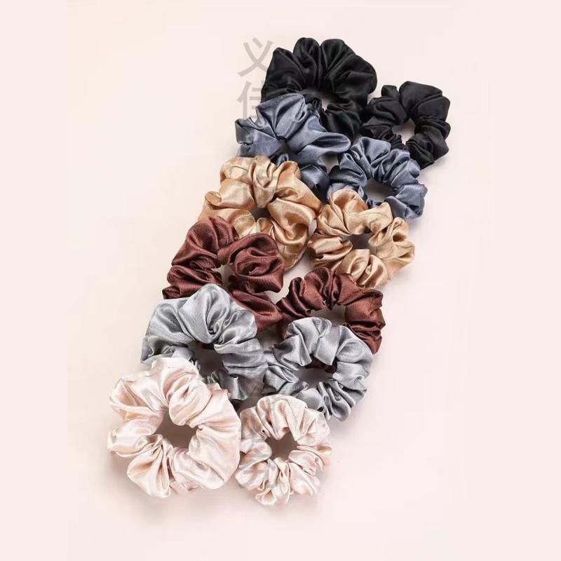 Scrunchie Satin Set - 12개입 부드러운 심플 단색 헤어끈 한국