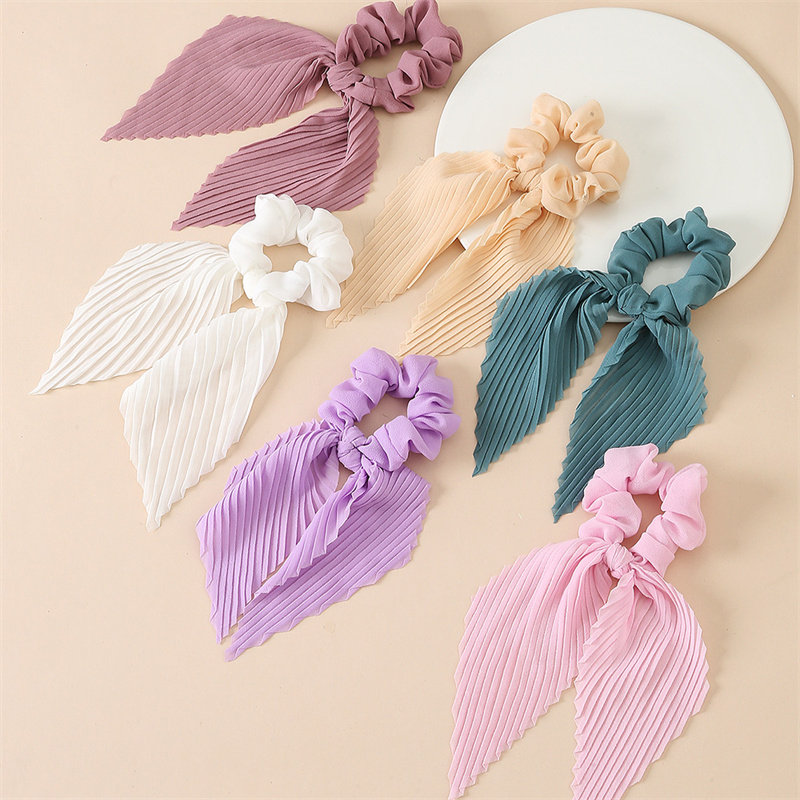 Scrunchie Satin Set - 6개/세트 주름 장식 리본 머리끈 –