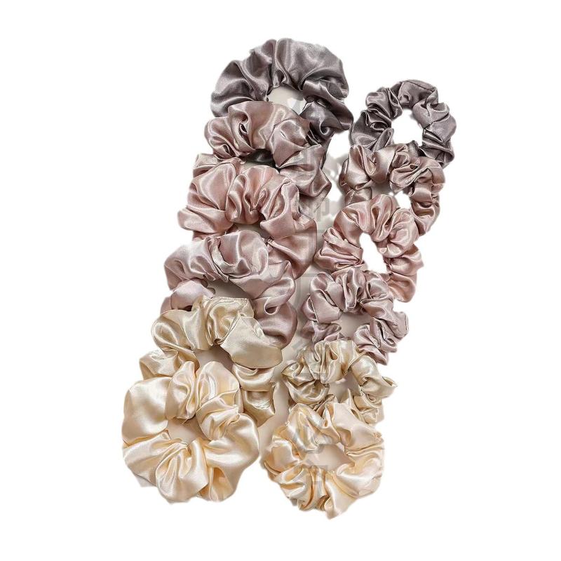 Scrunchie Satin Set - 12개입 부드러운 심플 단색 헤어끈 한국