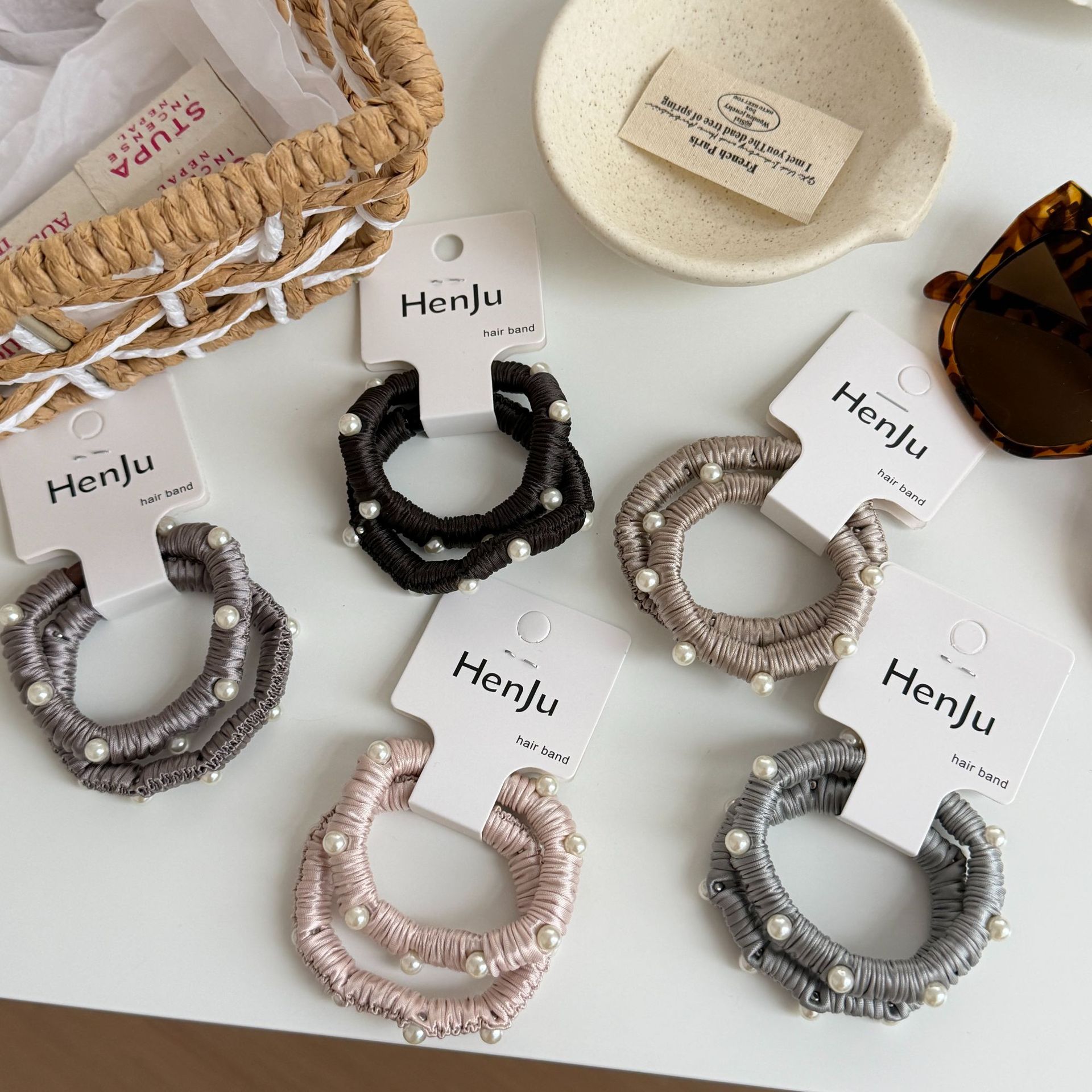 Scrunchie Satin Set - 새틴 헤어 스크런치 2종 세트 진주