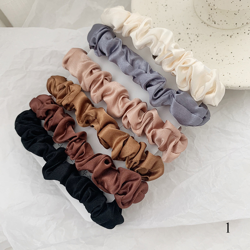Scrunchie Satin Set - 1 세트 새틴 실크 솔리드 컬러