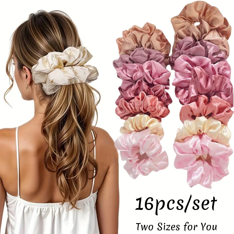 Scrunchie Satin Set - 16pcs 부드러운 새틴 Scrunchies 우아한 높은