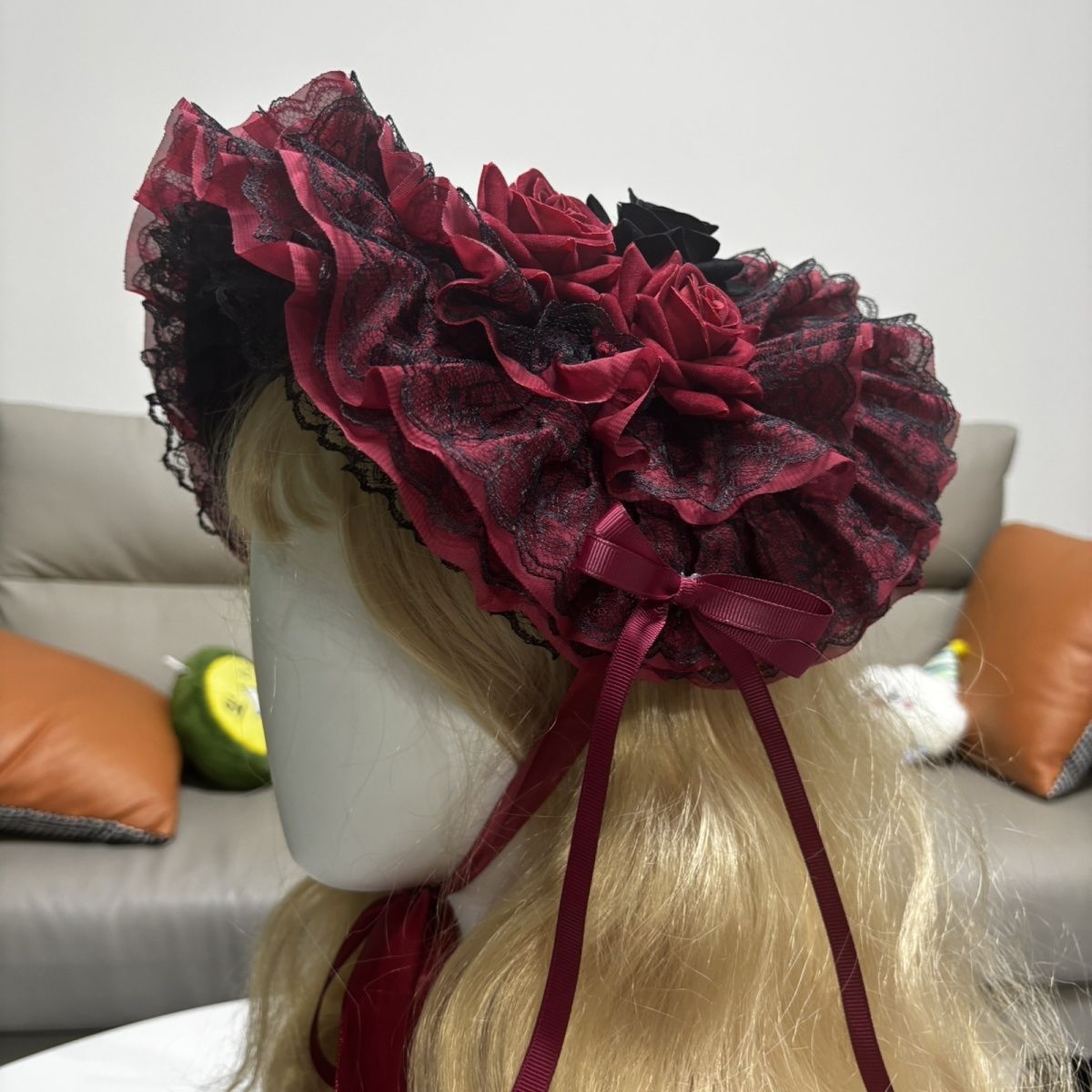 Women'S Victorian Era Accessories - 오리지널 고딕 보닛 모자 블랙 레드