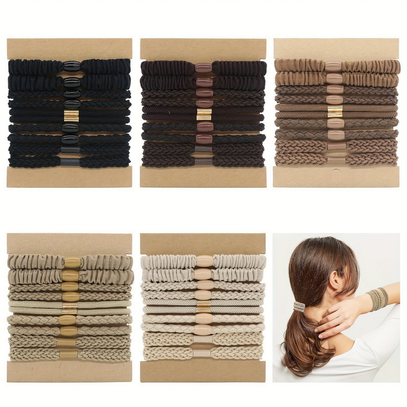 Scrunchie Satin Set - 10개 세트 여성용 탄력 헤어 고무