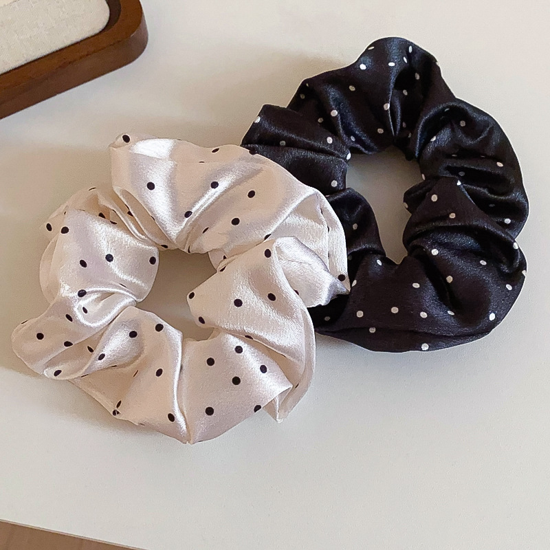 Scrunchie Satin Set - 1/2개 블랙 화이트 도트 헤어 스크런치