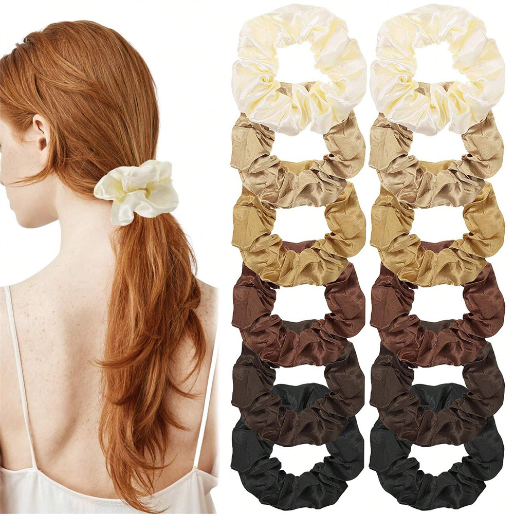 12 개/대 새틴 Scrunchies 솔리드 컬러 헤어 - Scrunchie Satin Set 리뷰 및 가격